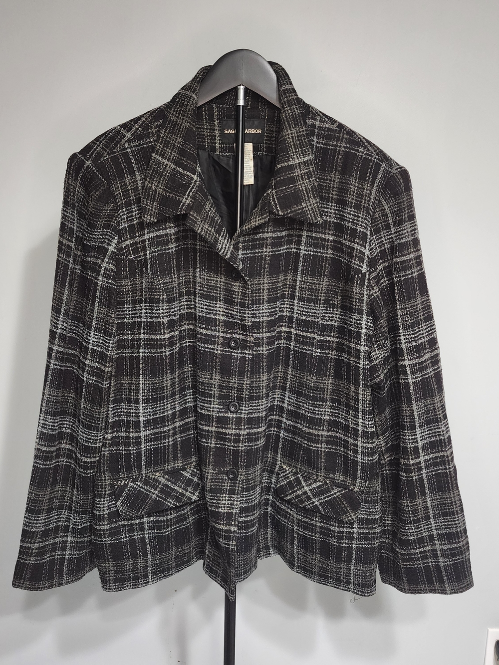 Sag Harbor Black and White Plaid Button-Front Blazer